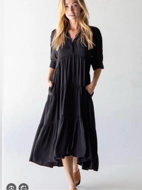 NATURAL LIFE Rebecca Black Tiered Polo Midi Dress